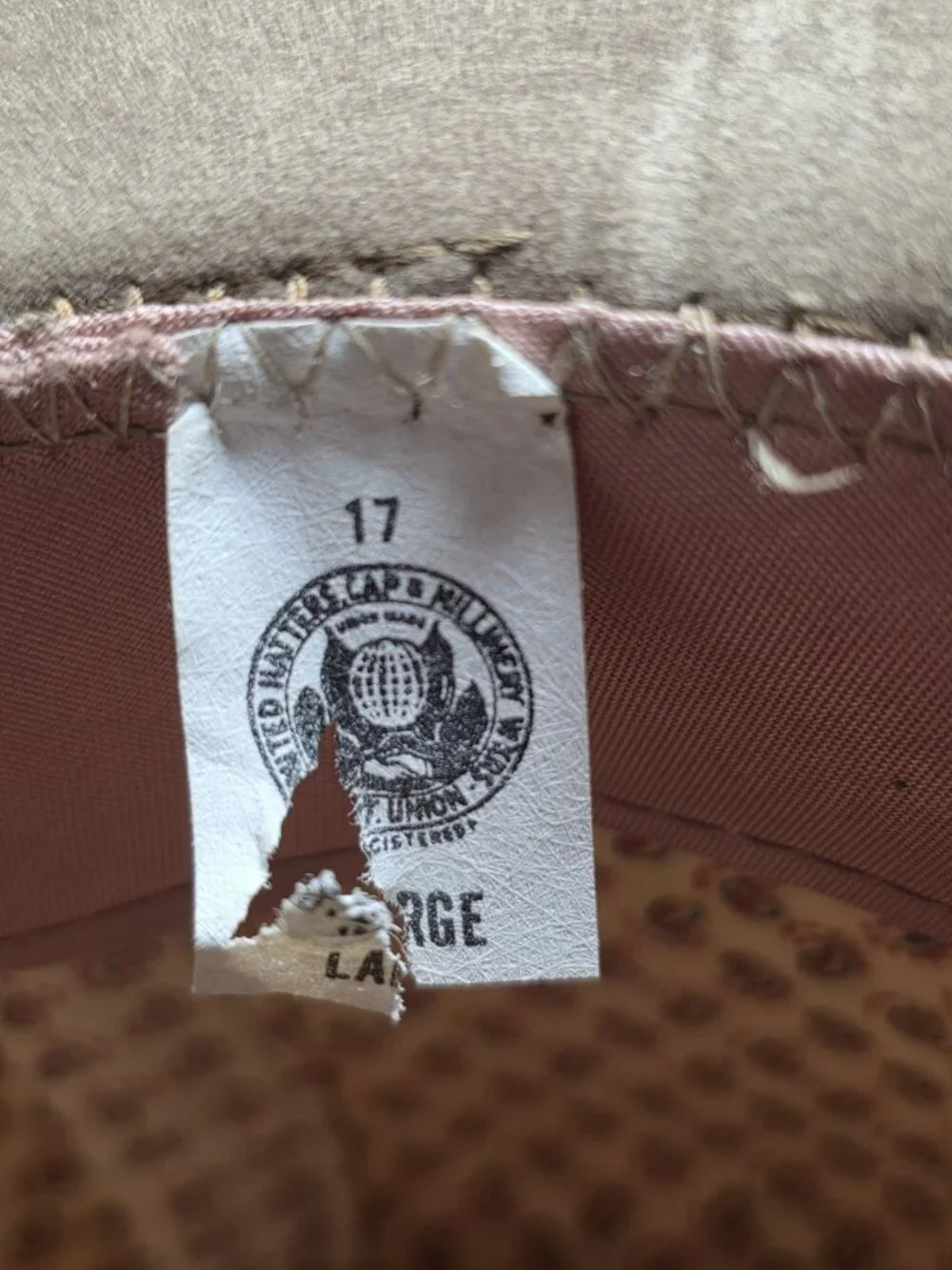 United Hatters Cap Millinery Cowboy Hat Size Large Brown Feather Vintage Western